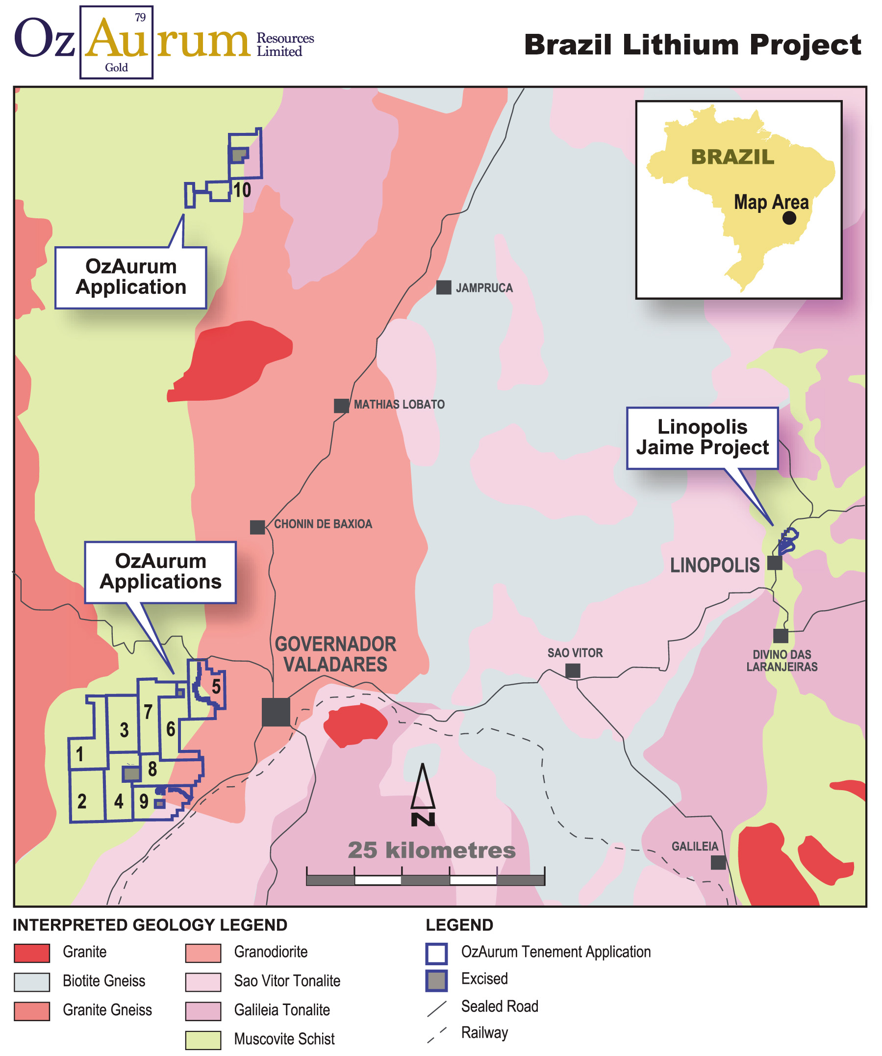 OzAurum Brazil Lithium Project Map